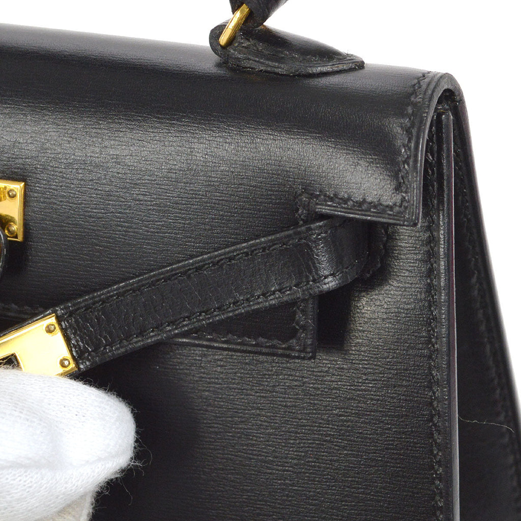 HERMES * 1992 KELLY 15 Black Box Calf