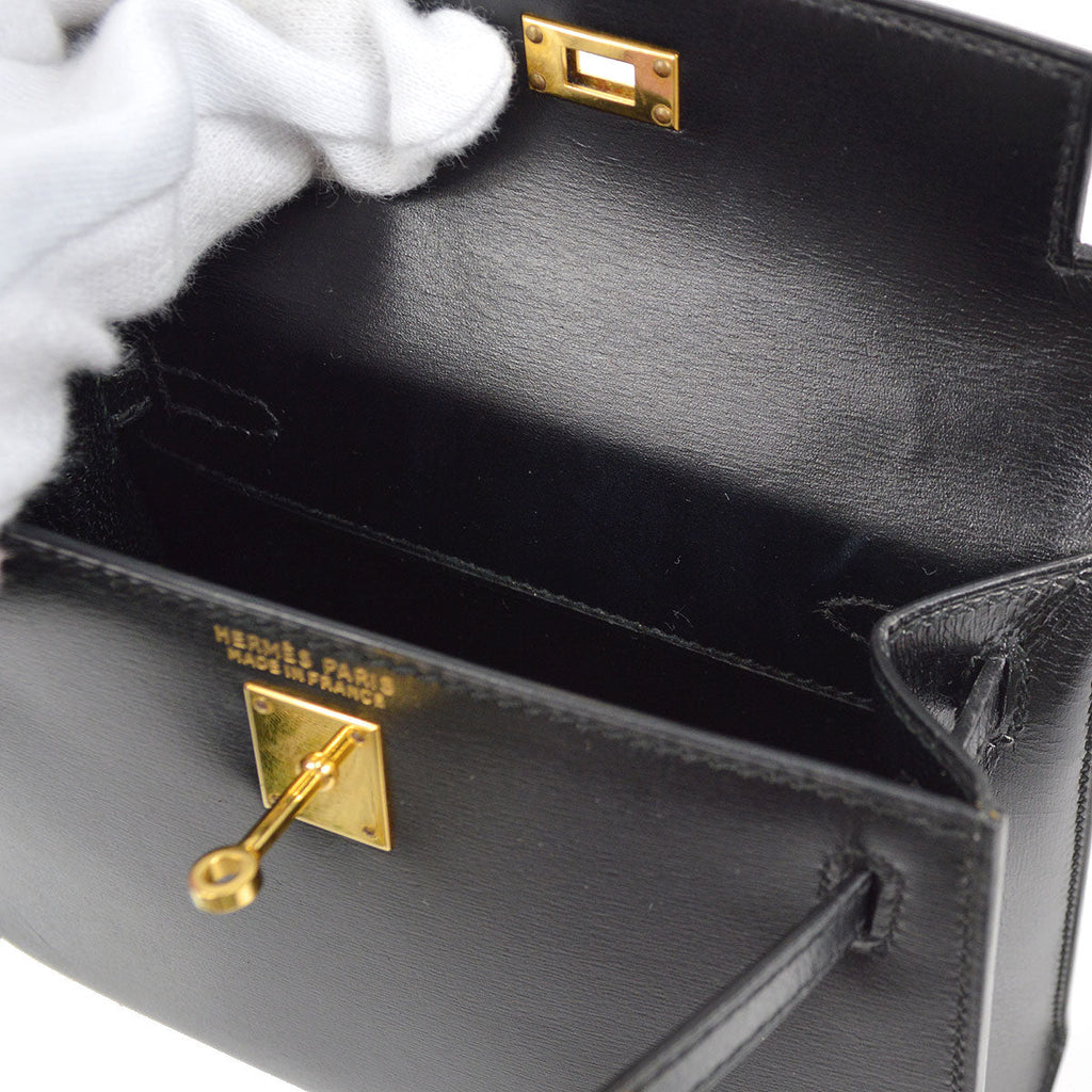 HERMES * 1992 KELLY 15 Black Box Calf