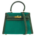 HERMES * 1990 KELLY 20 SELLIER Green Pleated Satin