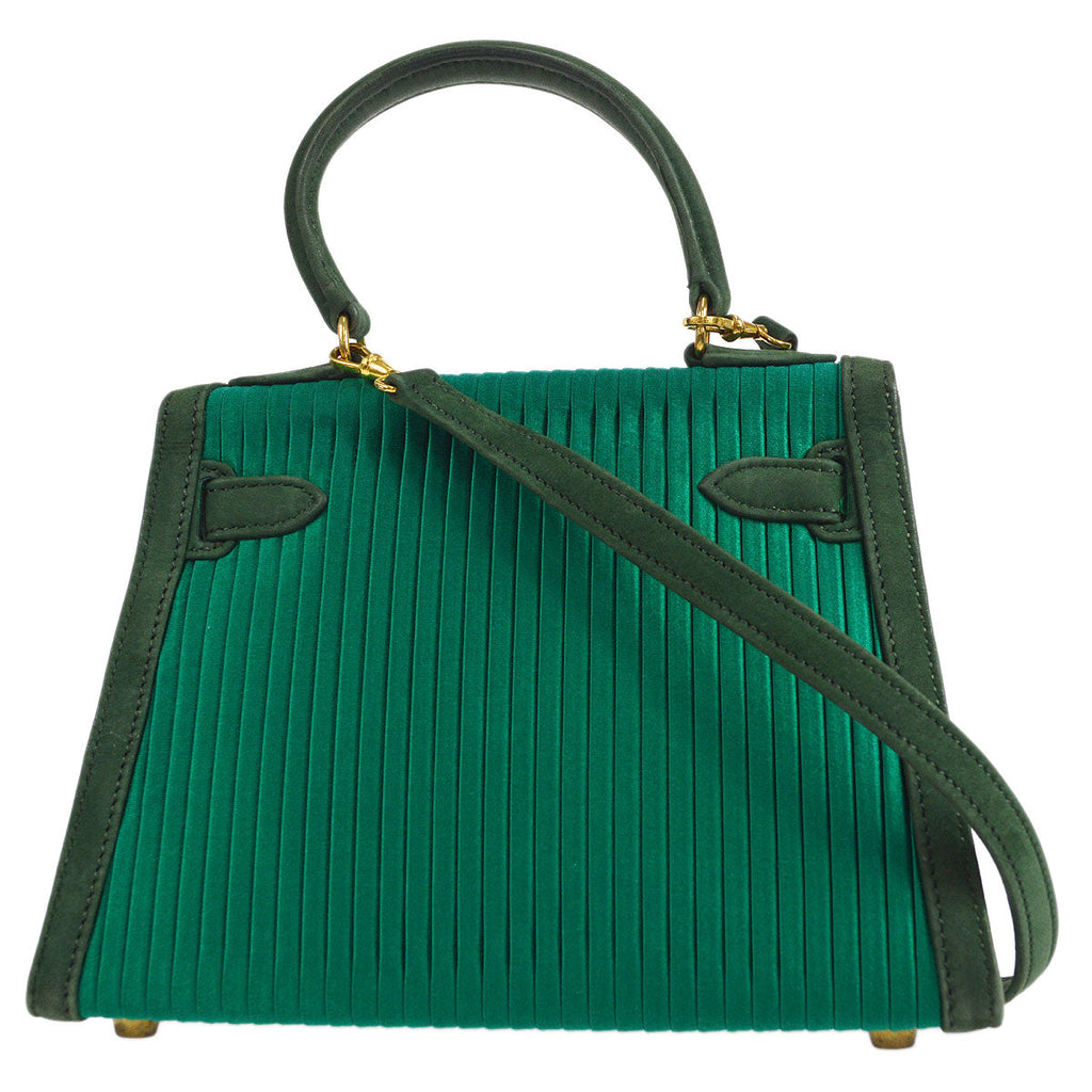 HERMES * 1990 KELLY 20 SELLIER Green Pleated Satin