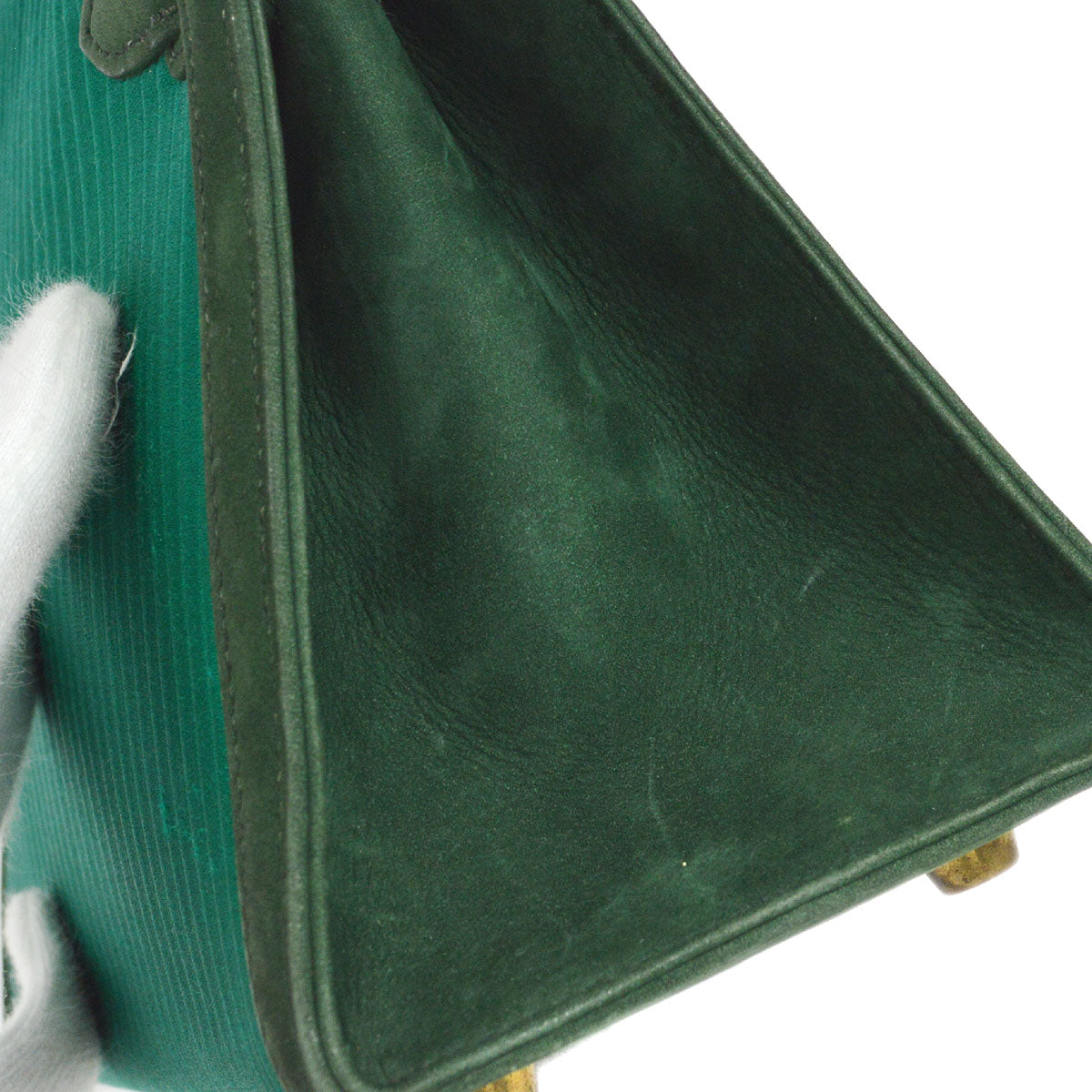 HERMES * 1990 KELLY 20 SELLIER Green Pleated Satin