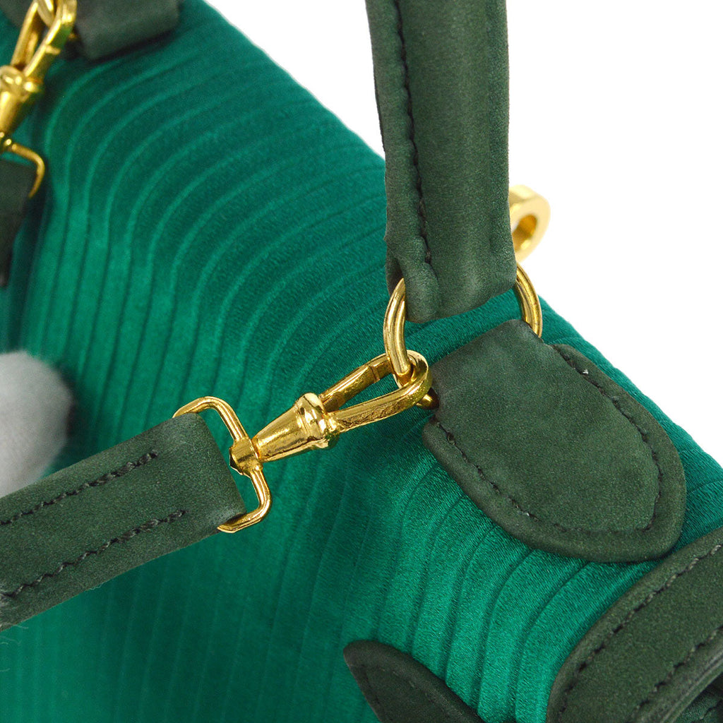 HERMES * 1990 KELLY 20 SELLIER Green Pleated Satin