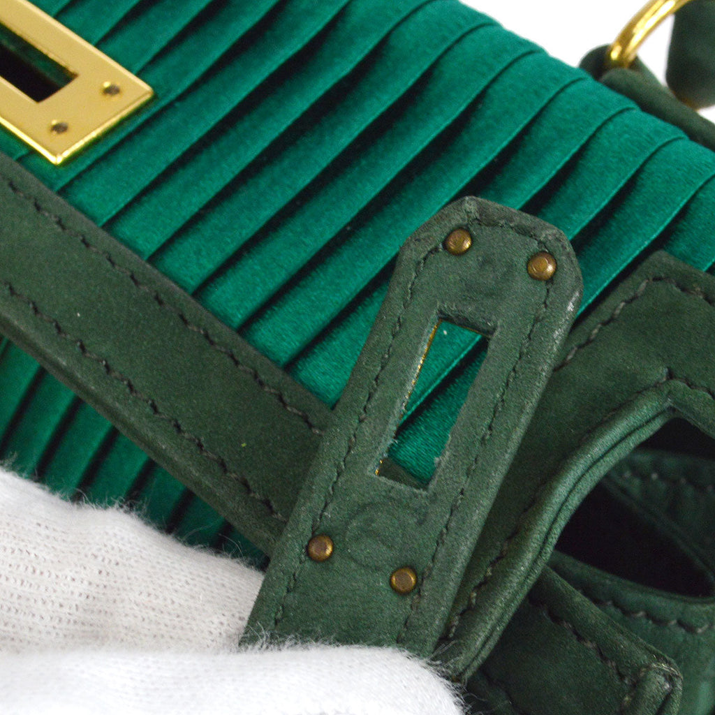 HERMES * 1990 KELLY 20 SELLIER Green Pleated Satin