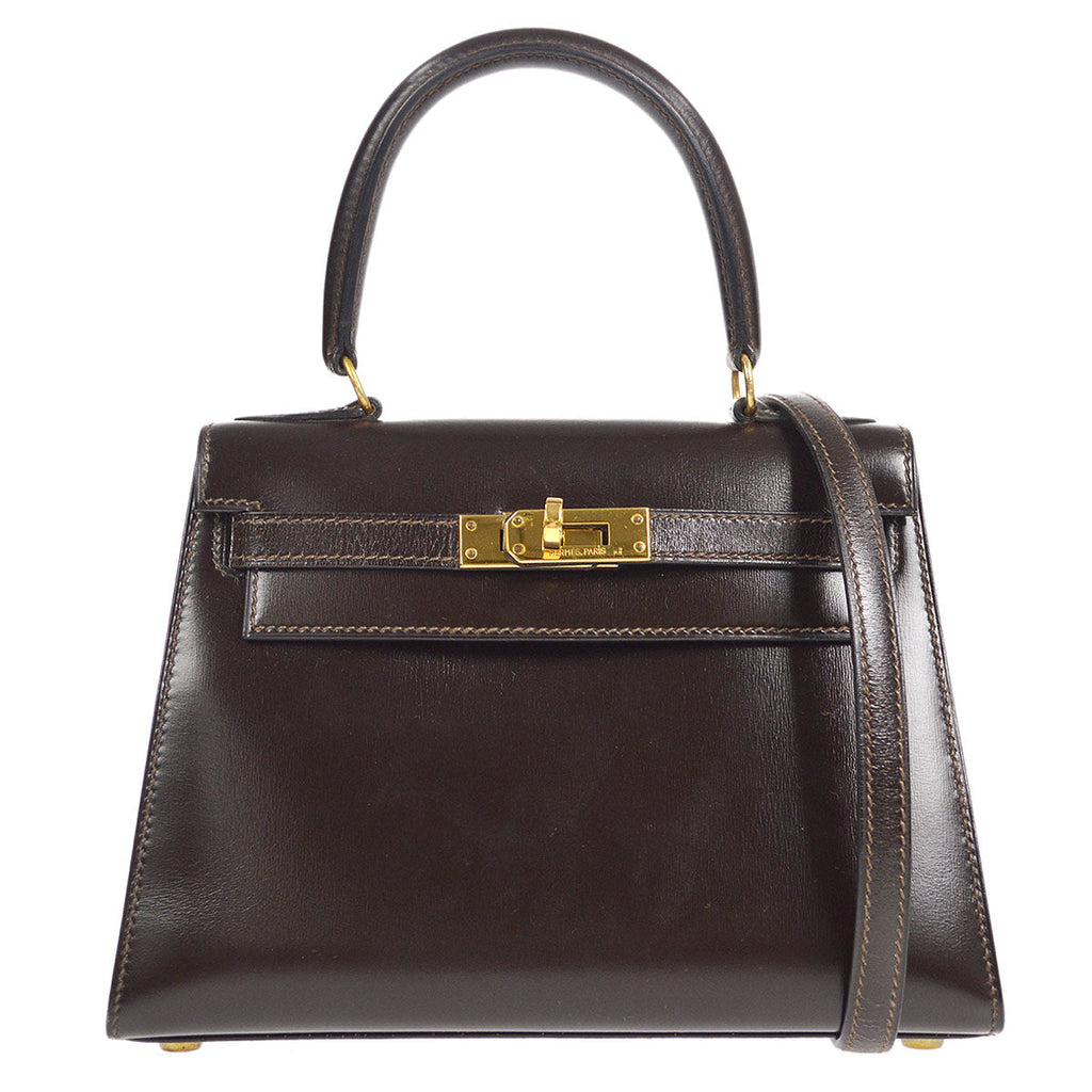 HERMES * 1989 KELLY 20 SELLIER Brown Box Calf