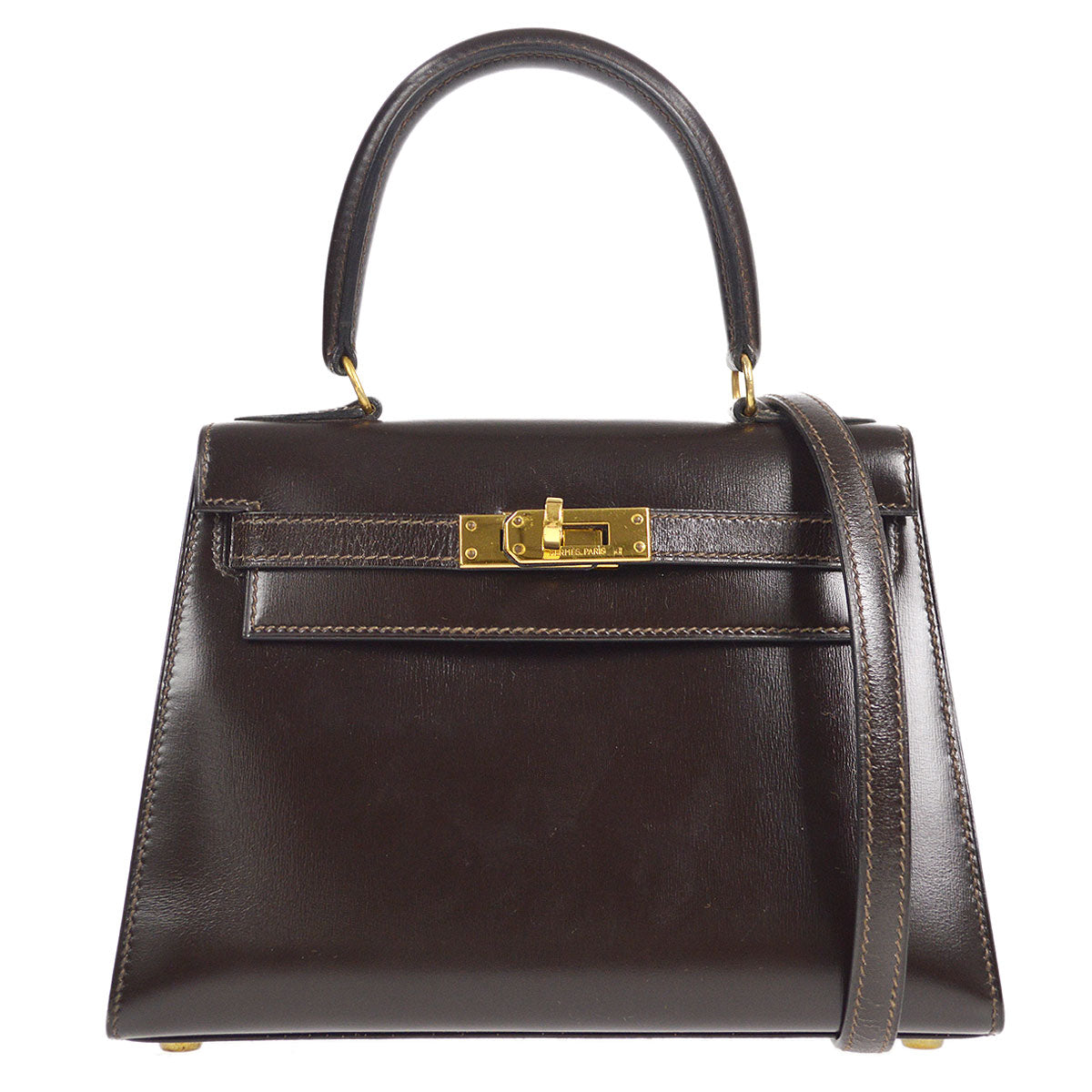HERMES * 1989 KELLY 20 SELLIER Brown Box Calf