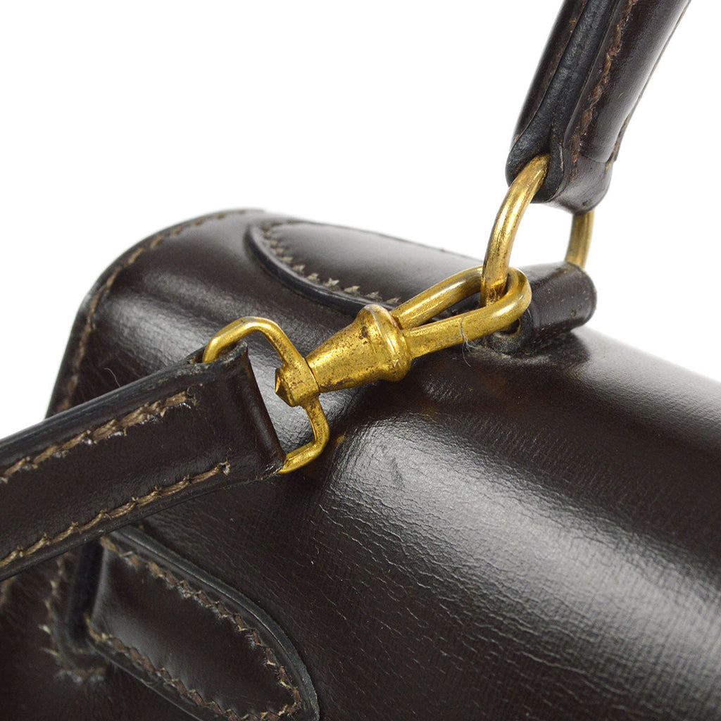 HERMES * 1989 KELLY 20 SELLIER Brown Box Calf