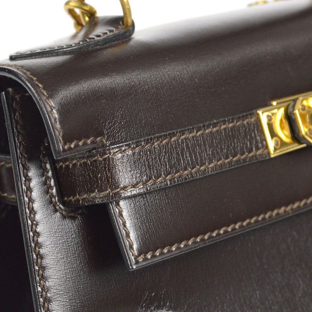 HERMES * 1989 KELLY 20 SELLIER Brown Box Calf