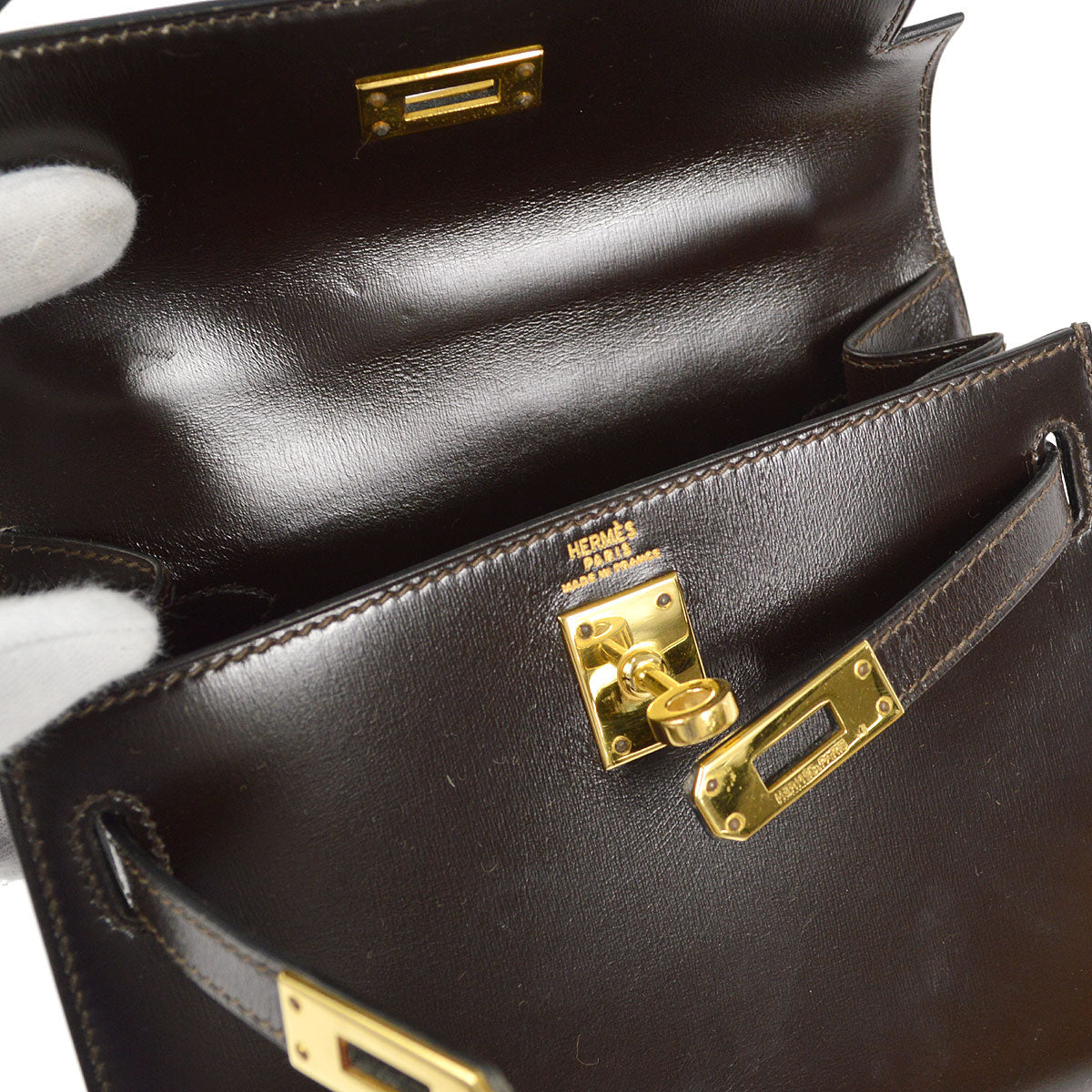 HERMES * 1989 KELLY 20 SELLIER Brown Box Calf