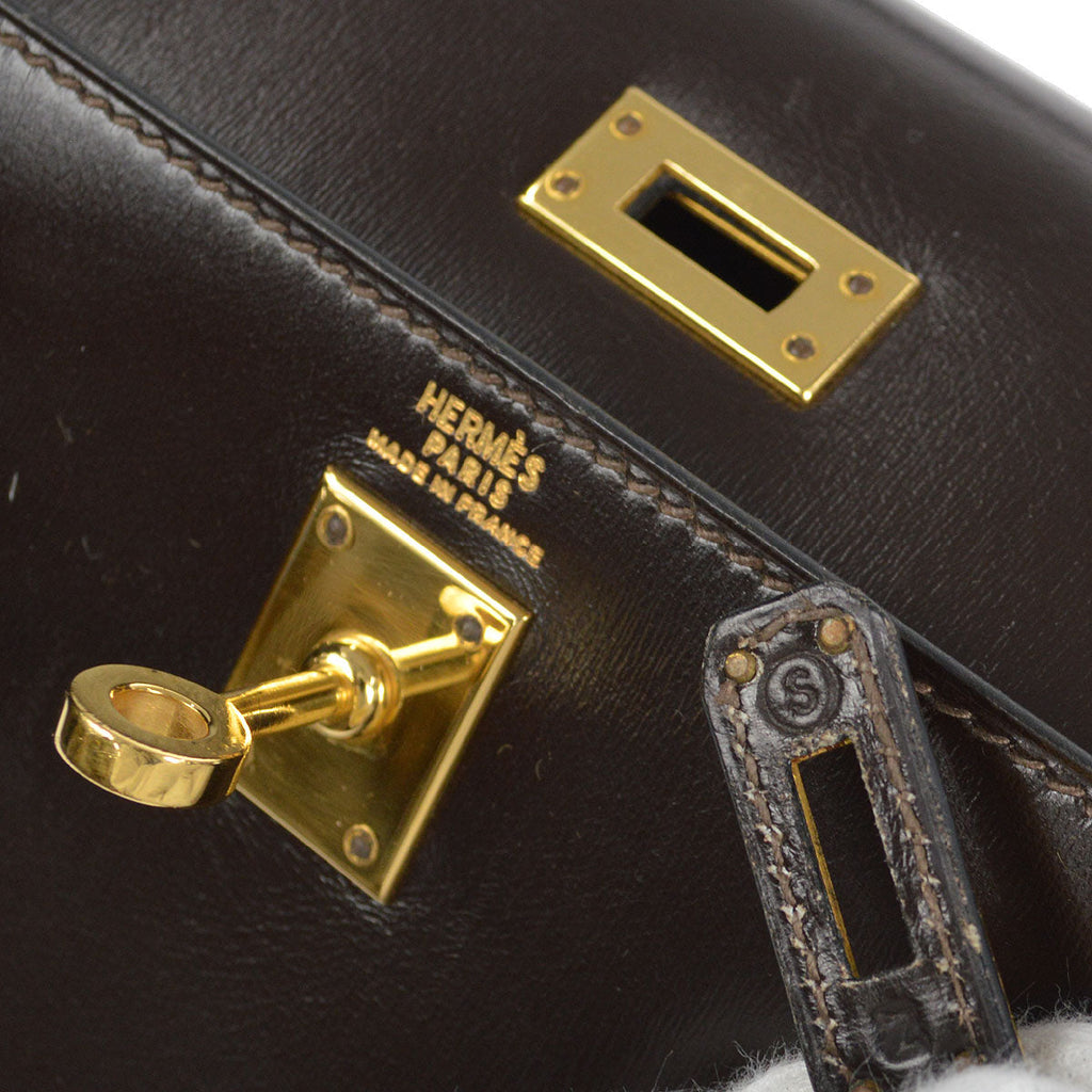 HERMES * 1989 KELLY 20 SELLIER Brown Box Calf