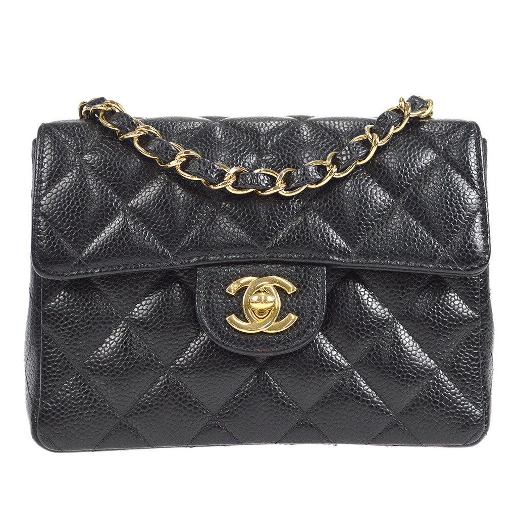 CHANEL 2003-2004 Classic Square Flap Mini 17 Black Caviar 27083