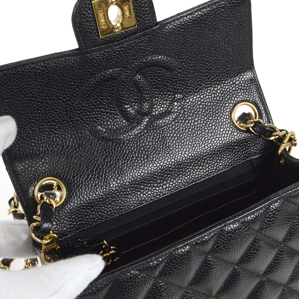 CHANEL 2003-2004 Classic Square Flap Mini 17 Black Caviar 27083