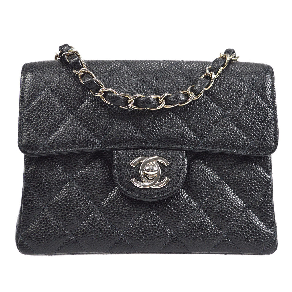 CHANEL 2000-2001 Classic Square Flap Mini 17 Black Caviar 27254