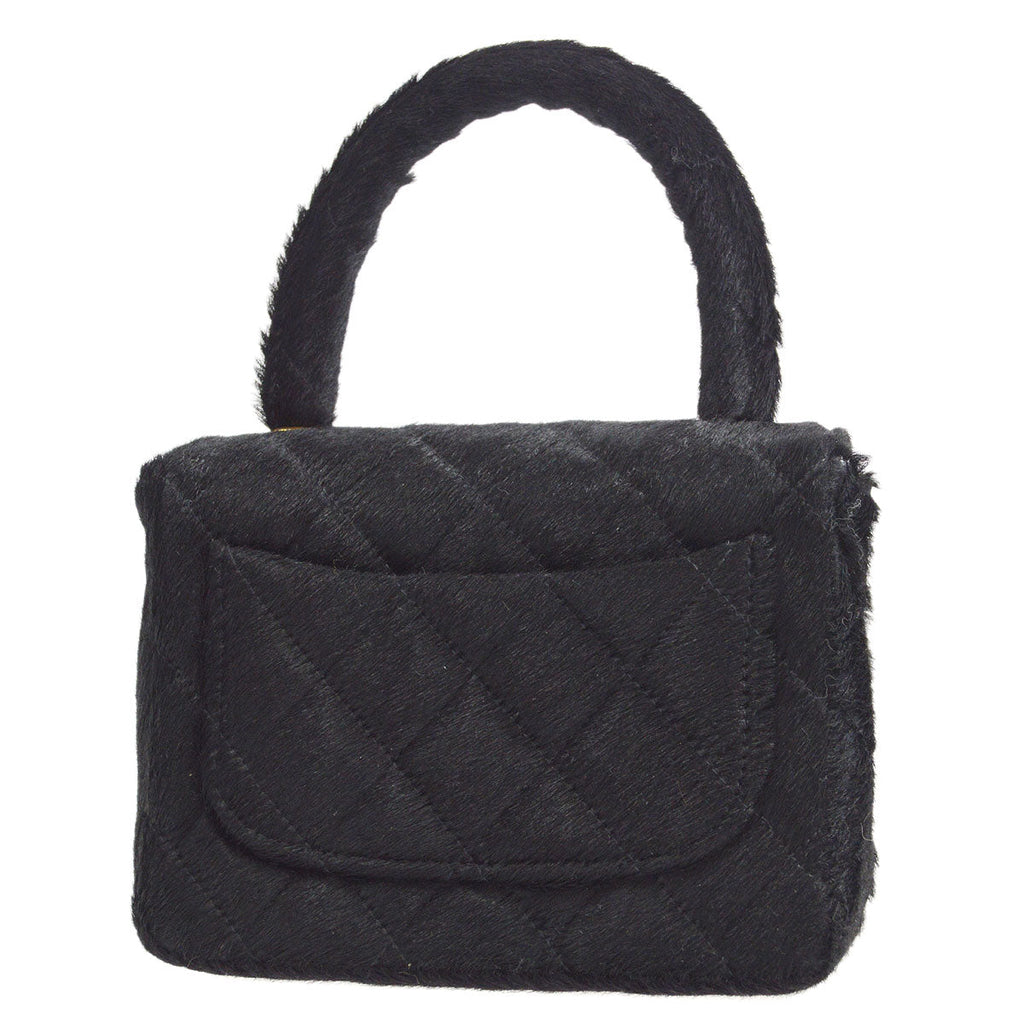 CHANEL * 1991-1994 Classic Flap Handbag Micro Black Pony Hair 57754