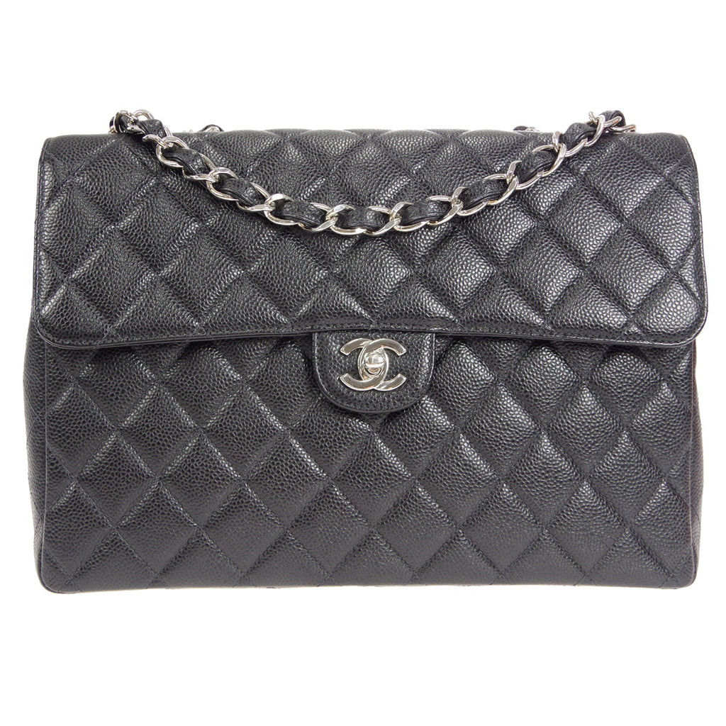 CHANEL 2000-2001 Classic Flap Jumbo SHW Black Caviar 27053