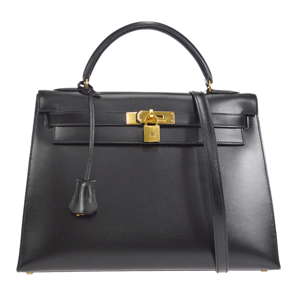 HERMES 1991 KELLY 32 SELLIER Black Box Calf