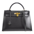 HERMES 1991 KELLY 32 SELLIER Black Box Calf