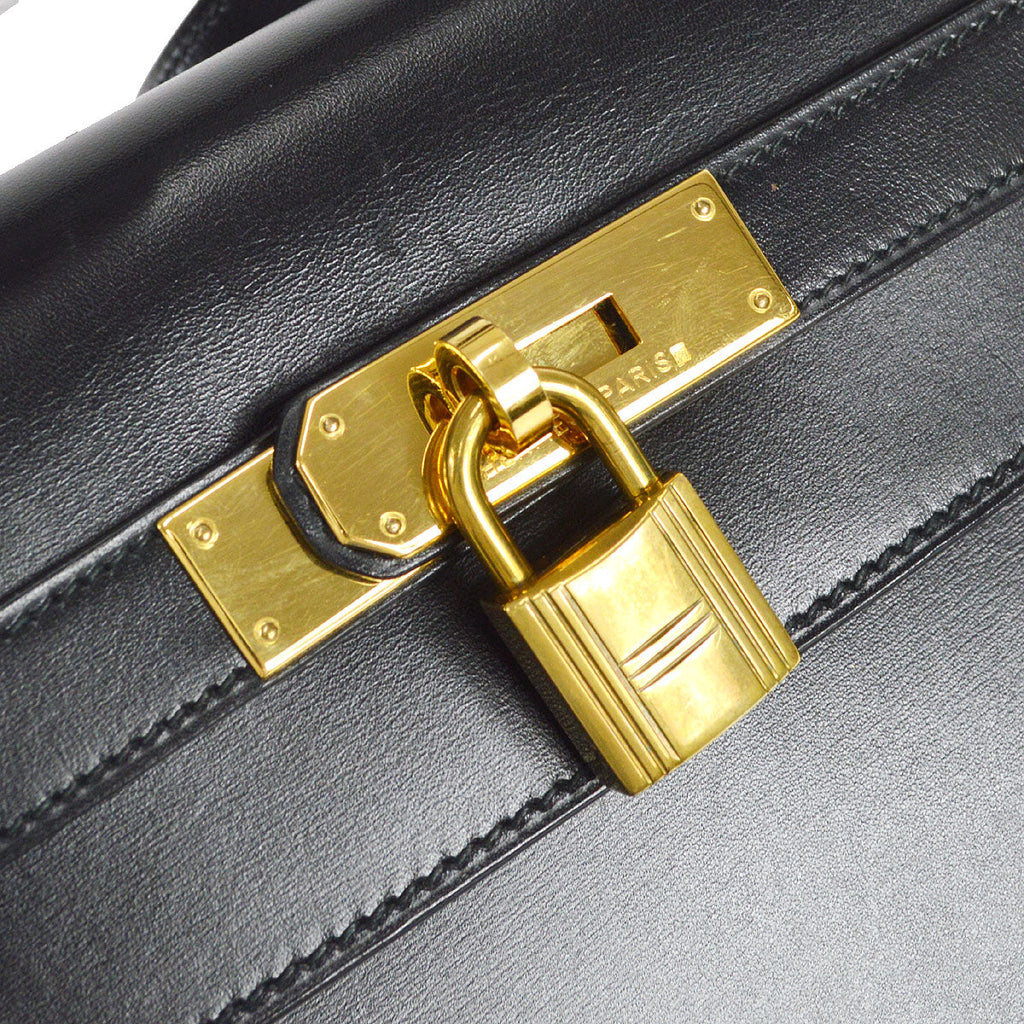 HERMES 1991 KELLY 32 SELLIER Black Box Calf