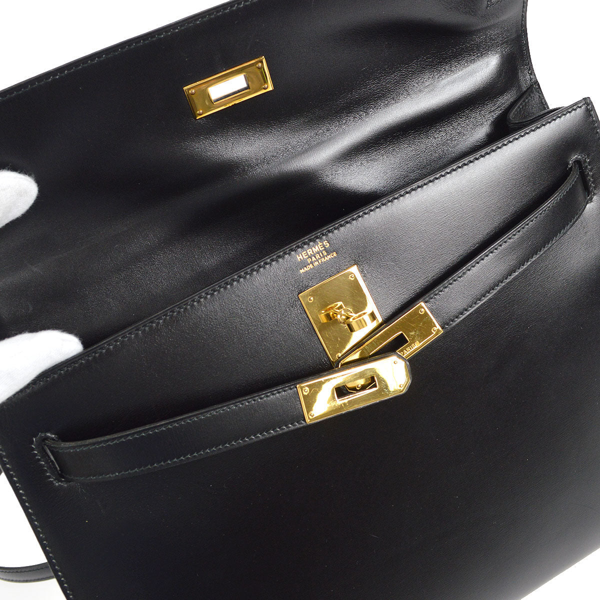 HERMES 1991 KELLY 32 SELLIER Black Box Calf