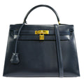 HERMES 1992 KELLY 32 SELLIER Blue indigo Box Calf