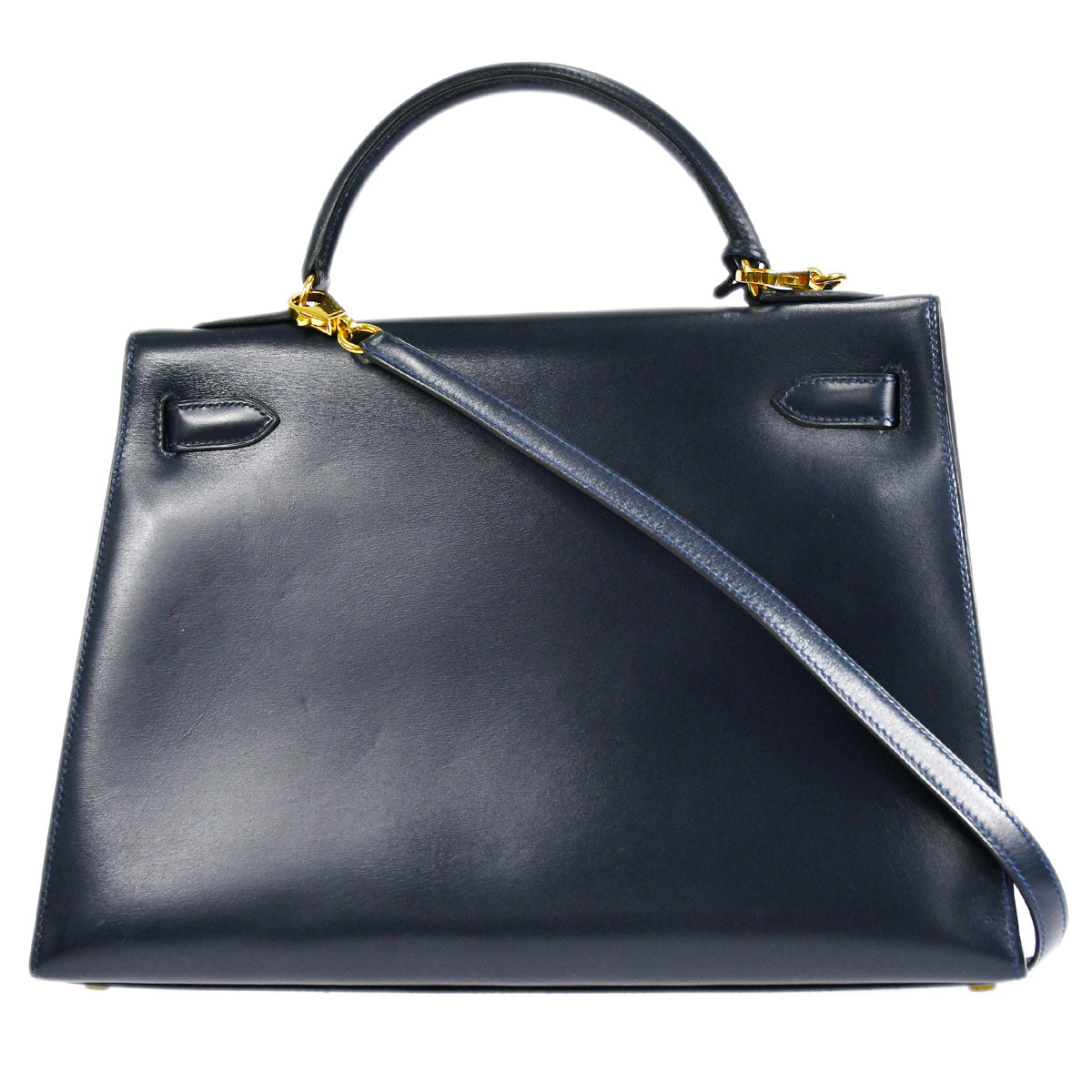 HERMES 1992 KELLY 32 SELLIER Blue indigo Box Calf
