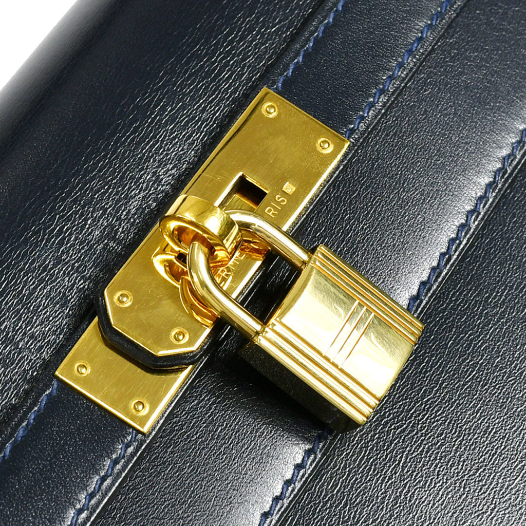 HERMES 1992 KELLY 32 SELLIER Blue indigo Box Calf