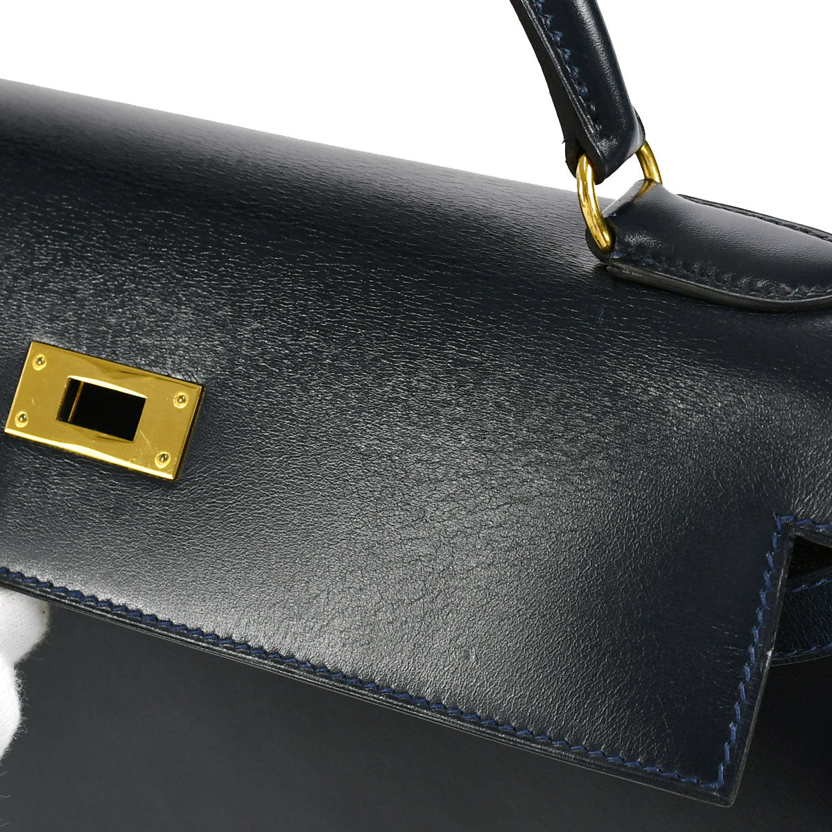 HERMES 1992 KELLY 32 SELLIER Blue indigo Box Calf