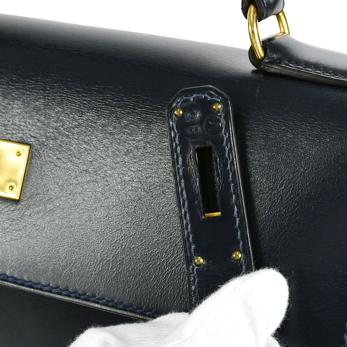 HERMES 1992 KELLY 32 SELLIER Blue indigo Box Calf
