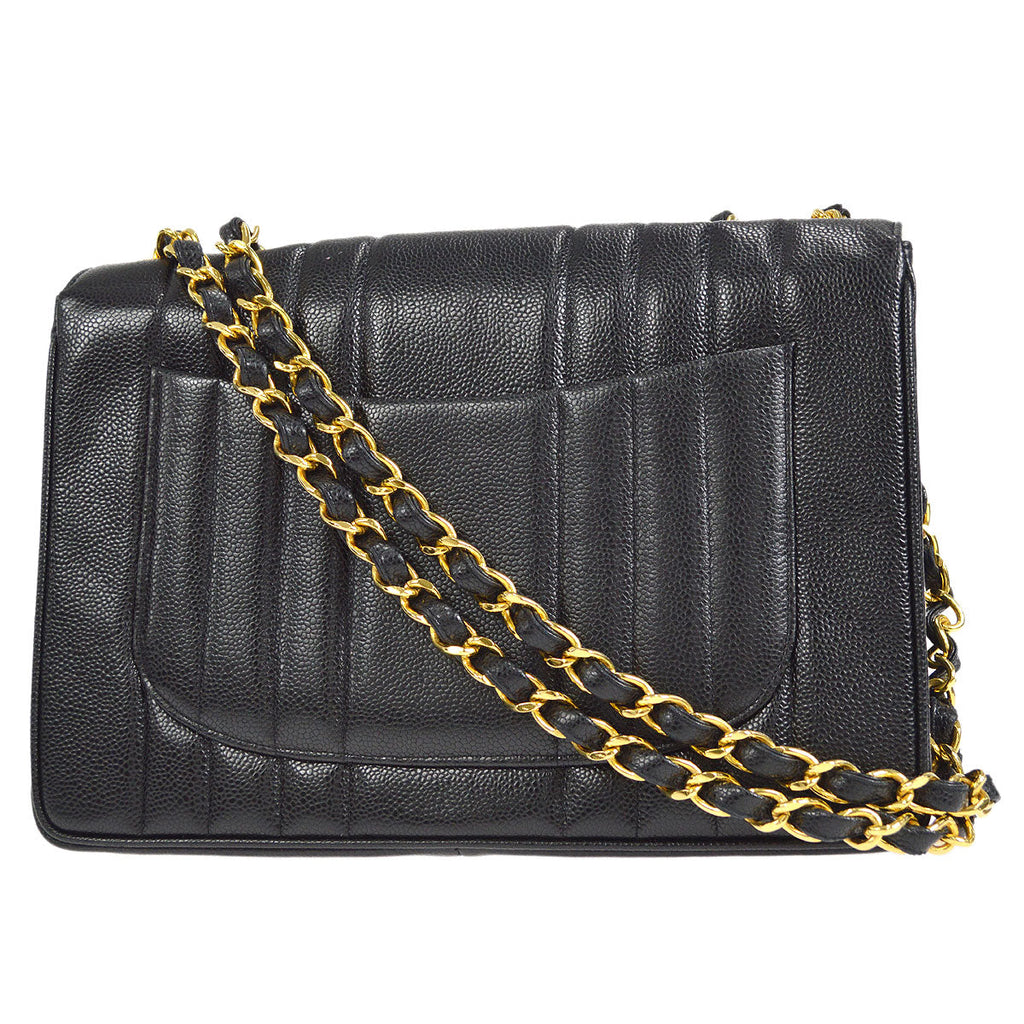 CHANEL★ 1991-1994 Vertical Classic Flap Jumbo Black Caviar 27226