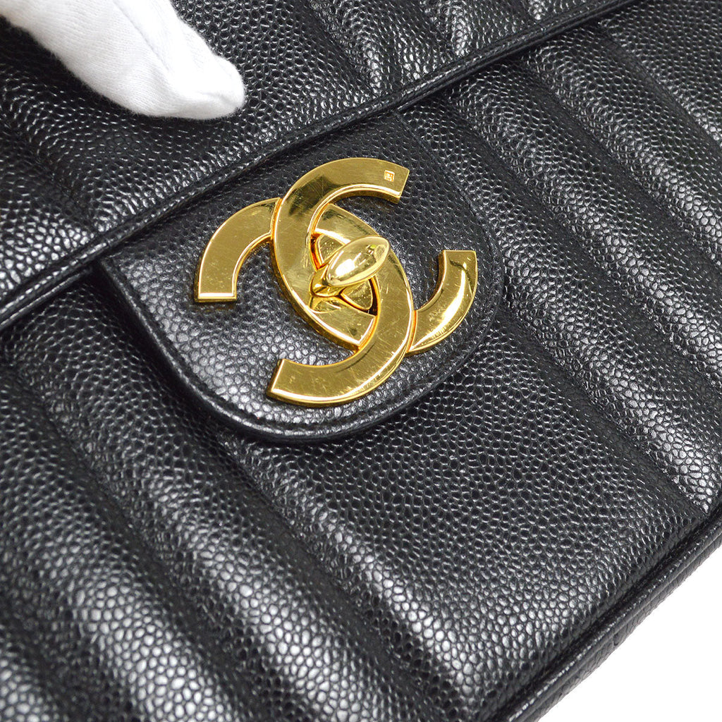 CHANEL★ 1991-1994 Vertical Classic Flap Jumbo Black Caviar 27226