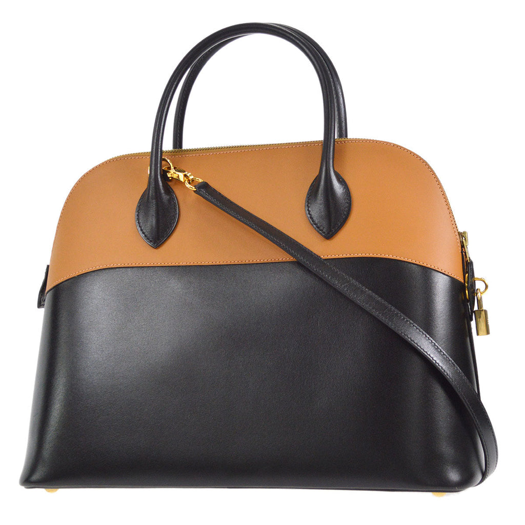 HERMES 2003 BOLIDE 37 Box Calf Vache Black Natural
