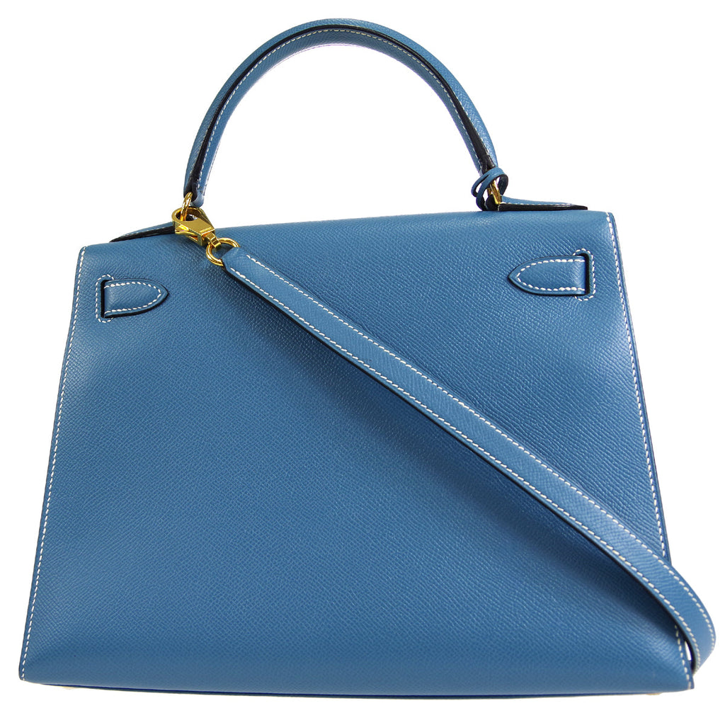 HERMES 1998 KELLY 28 SELLIER Blue Jean Courchevel
