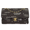 CHANEL 2001-2003 COCO patterned Classic Double Flap Medium Black Canvas 47523