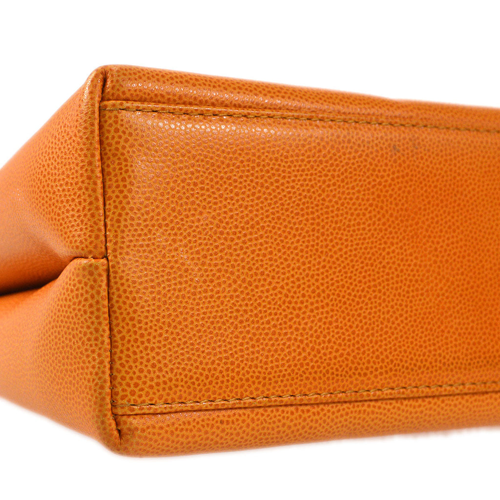 CHANEL 1998 Round Flap Handbag Medium Orange Caviar