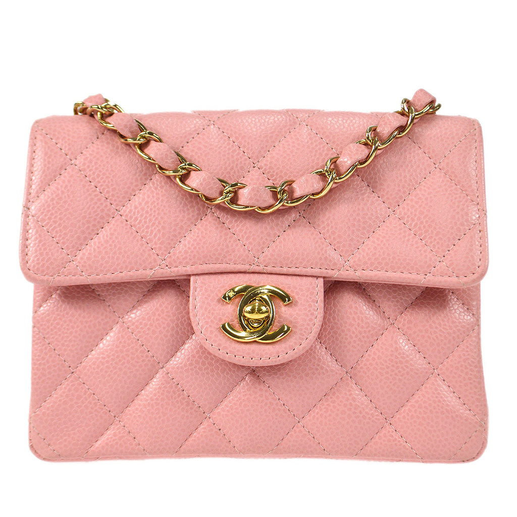 CHANEL★ 2003-2004 Classic Square Flap Mini 17 Pink Caviar 57685