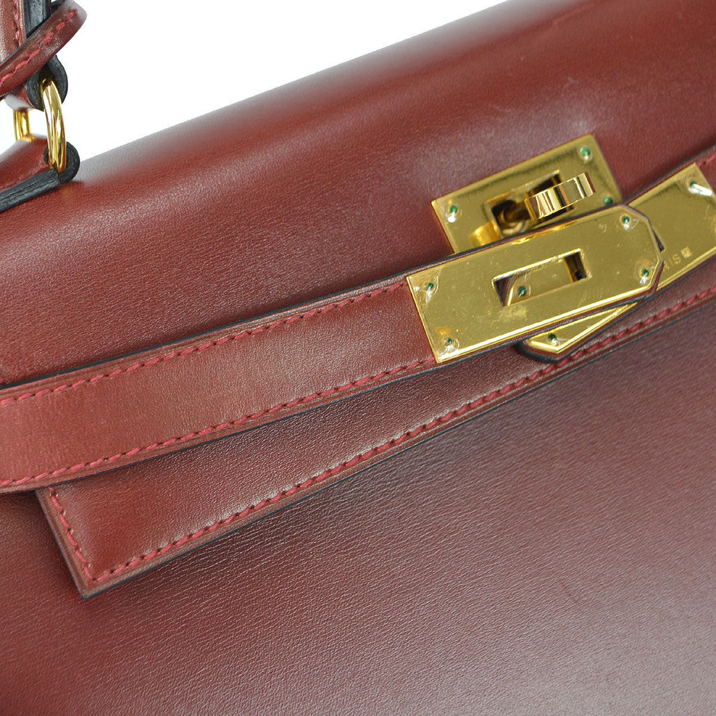 HERMES 1999 KELLY 28 SELLIER Rouge H Box Calf