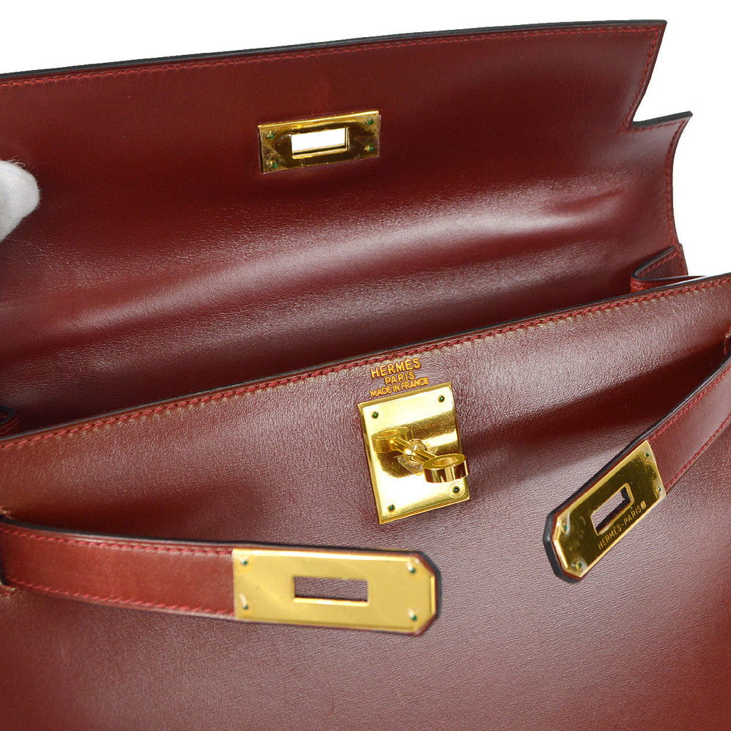 HERMES 1999 KELLY 28 SELLIER Rouge H Box Calf