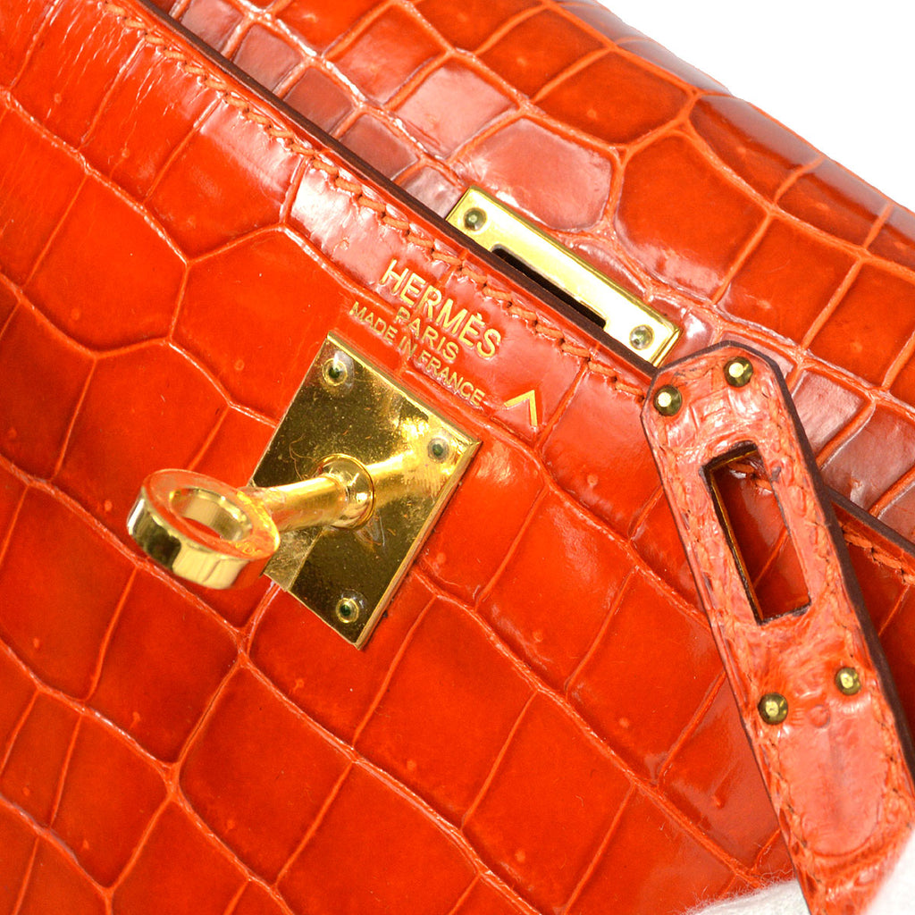HERMES * 2005 KELLY 25 SELLIER Orange Porosus
