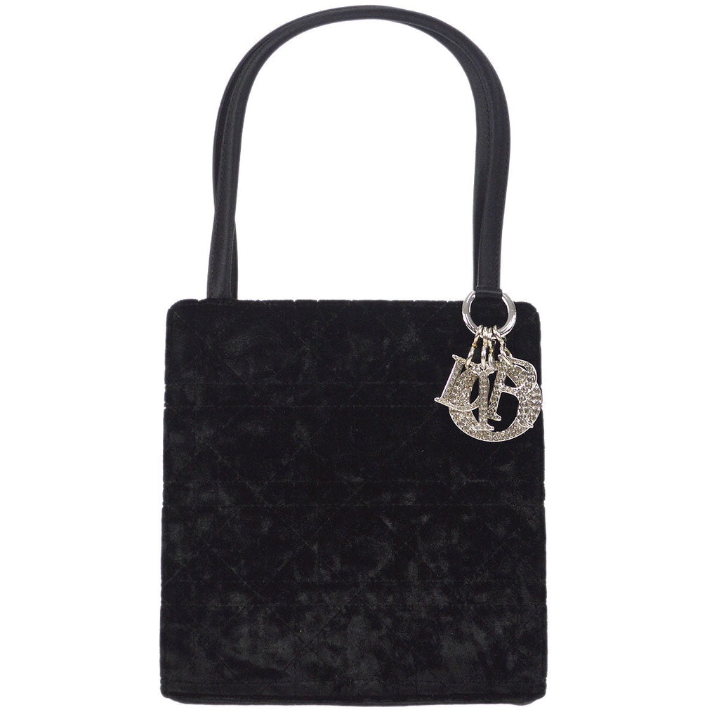 Christian Dior 1998 Cannage Handbag Black Velvet