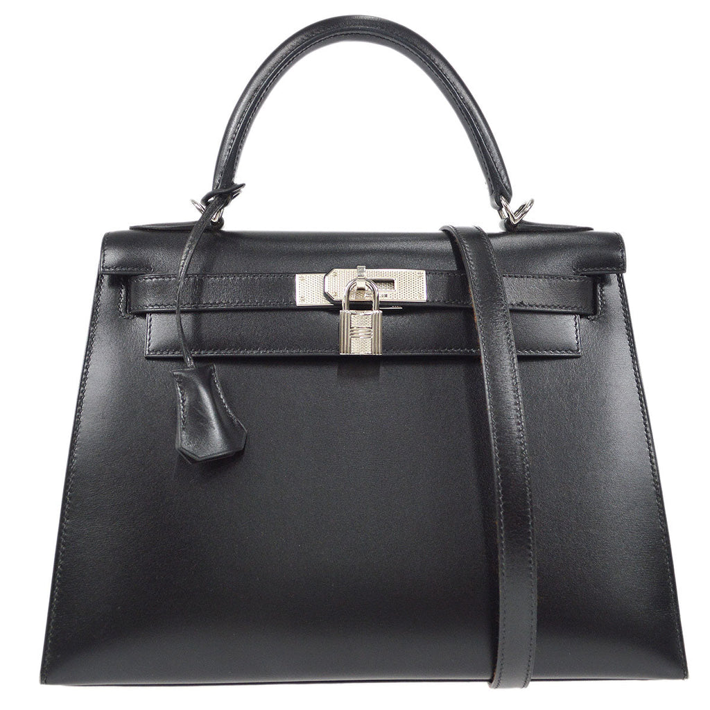 HERMES * 2003 KELLY GUILLOCHE 28 SELLIER Black Box Calf