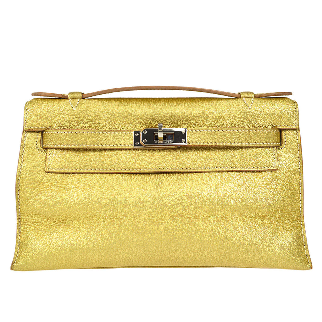 HERMES * 2005 KELLY POCHETTE Metallic Gold Chevre Myzore