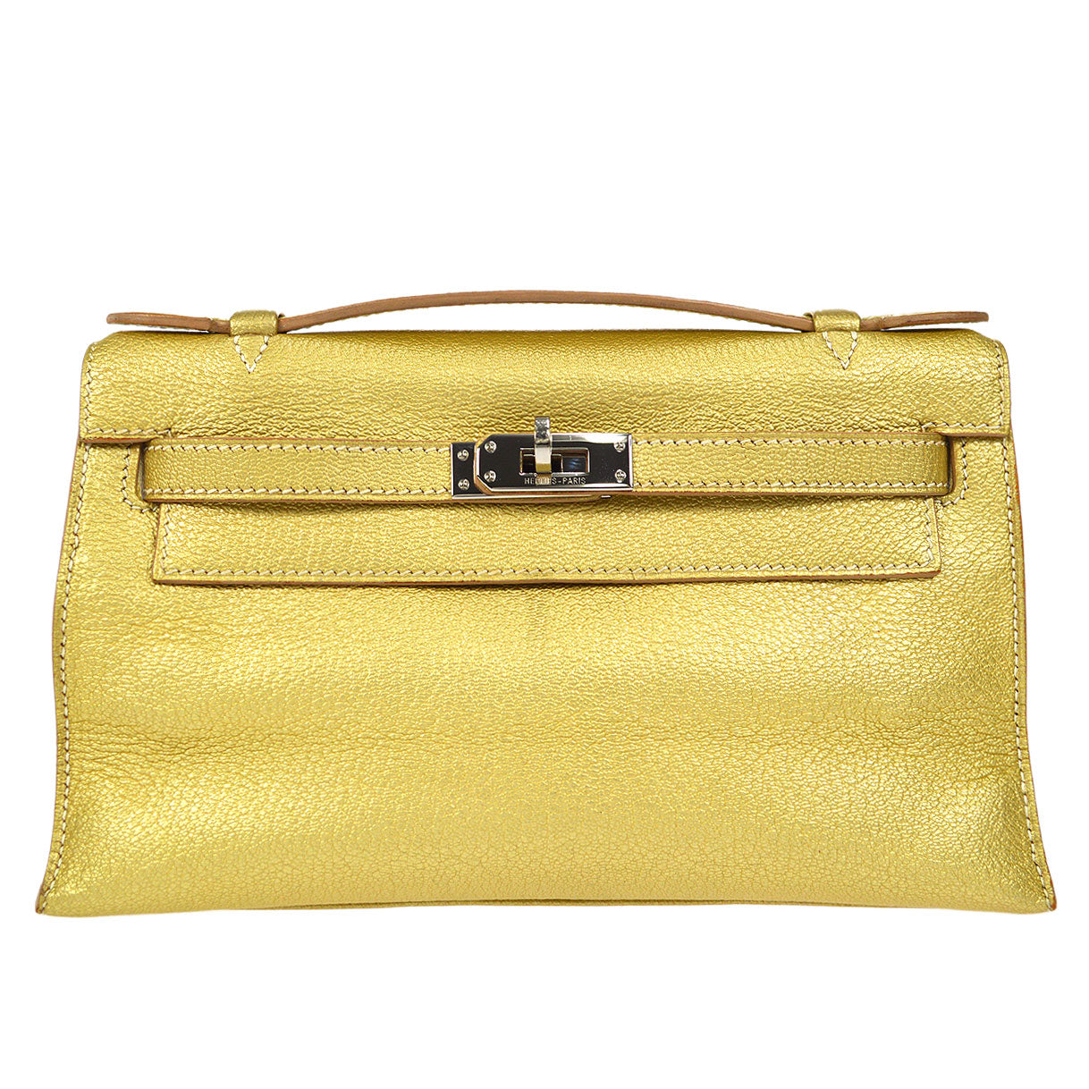HERMES * 2005 KELLY POCHETTE Metallic Gold Chevre Myzore