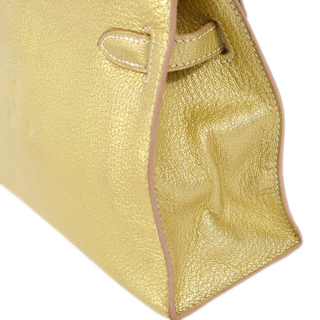 HERMES * 2005 KELLY POCHETTE Metallic Gold Chevre Myzore