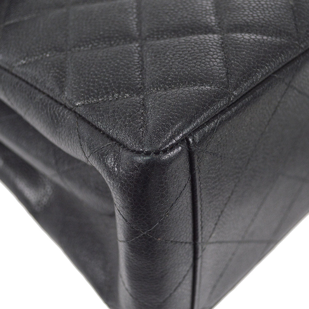 CHANEL 1996-1997 Double Side Classic Flap Shoulder Bag Medium Black Caviar