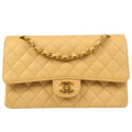 CHANEL Classic Double Flap Medium Shoulder Bag Beige Caviar 48531