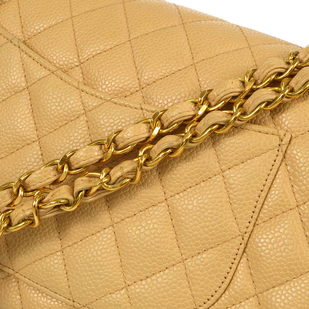 CHANEL Classic Double Flap Medium Shoulder Bag Beige Caviar 48531