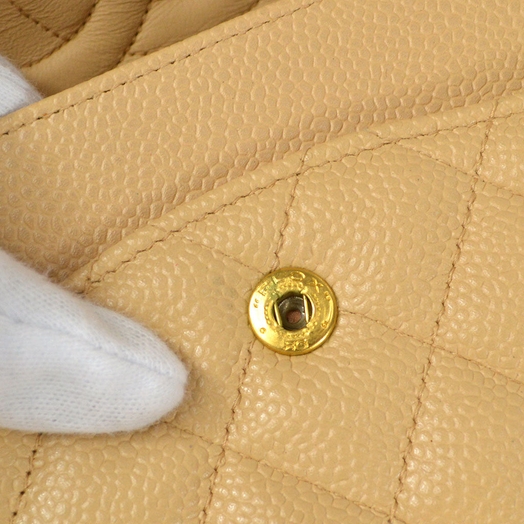 CHANEL Classic Double Flap Medium Shoulder Bag Beige Caviar 48531