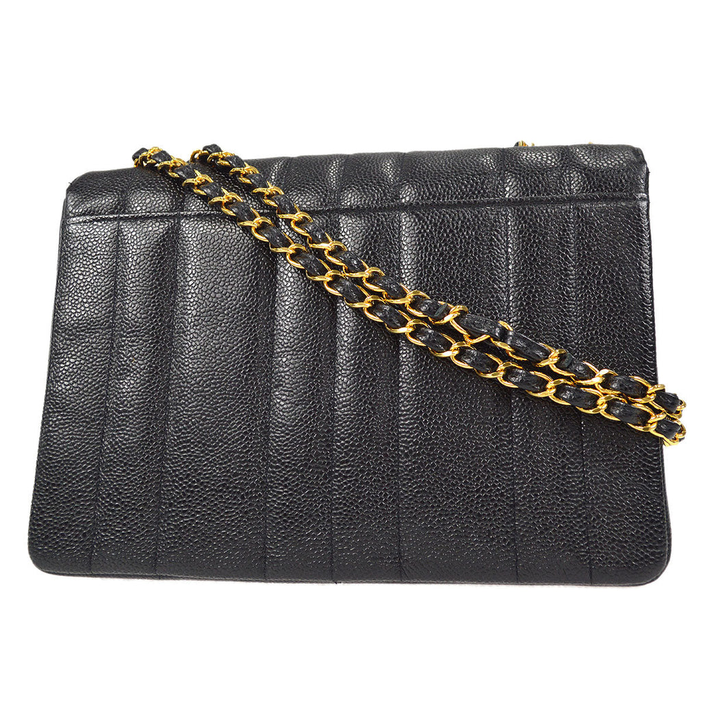 CHANEL Classic Flap Mademoiselle Double Chain Shoulder Bag Black Caviar 48745