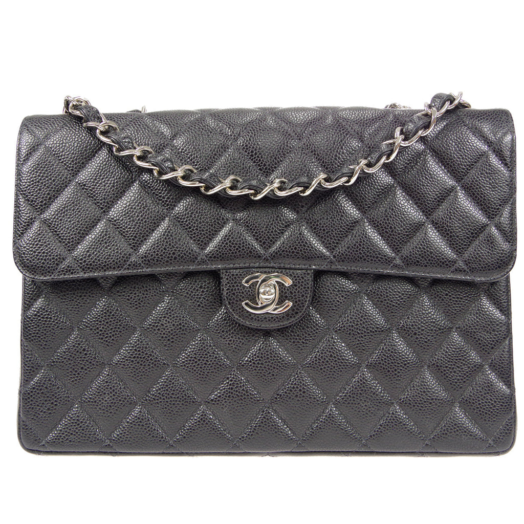 CHANEL 2000-2001 Classic Flap Jumbo SHW Black Caviar 48504