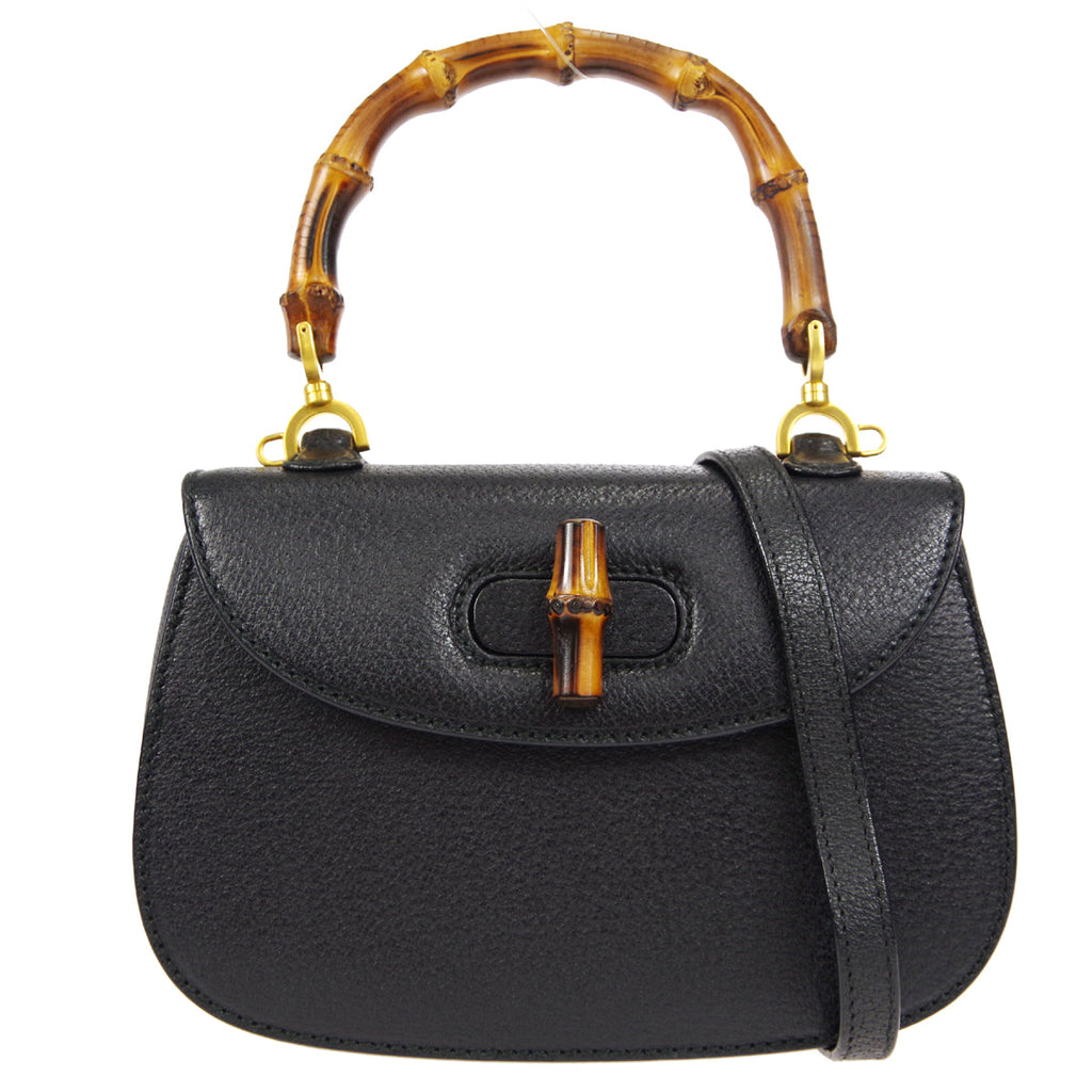 GUCCI Bamboo Line 2way Shoulder Handbag Black