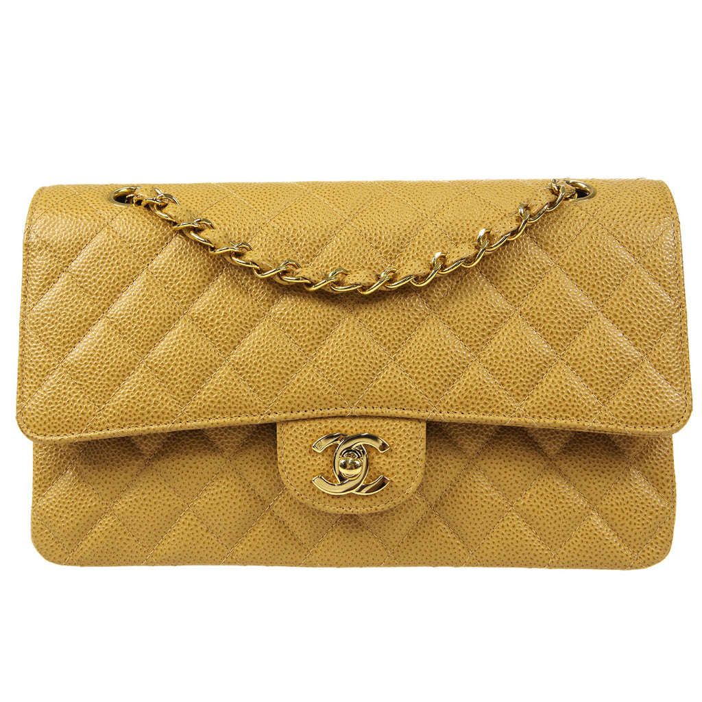 CHANEL Classic Double Flap Medium Shoulder Bag Beige Caviar 18728